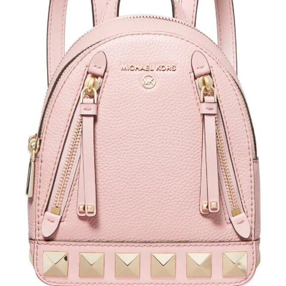Michael Kors Mini Brooklyn Pink Studded Leather Convertible Backpack New Sealed - Picture 1 of 8